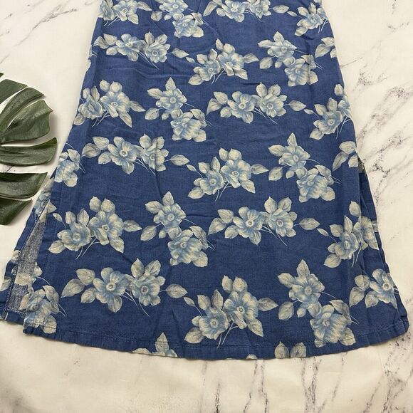 Vintage Studio Womens 90s Maxi Dress Size 16 Blue White Floral Linen Blend - Picture 4 of 10